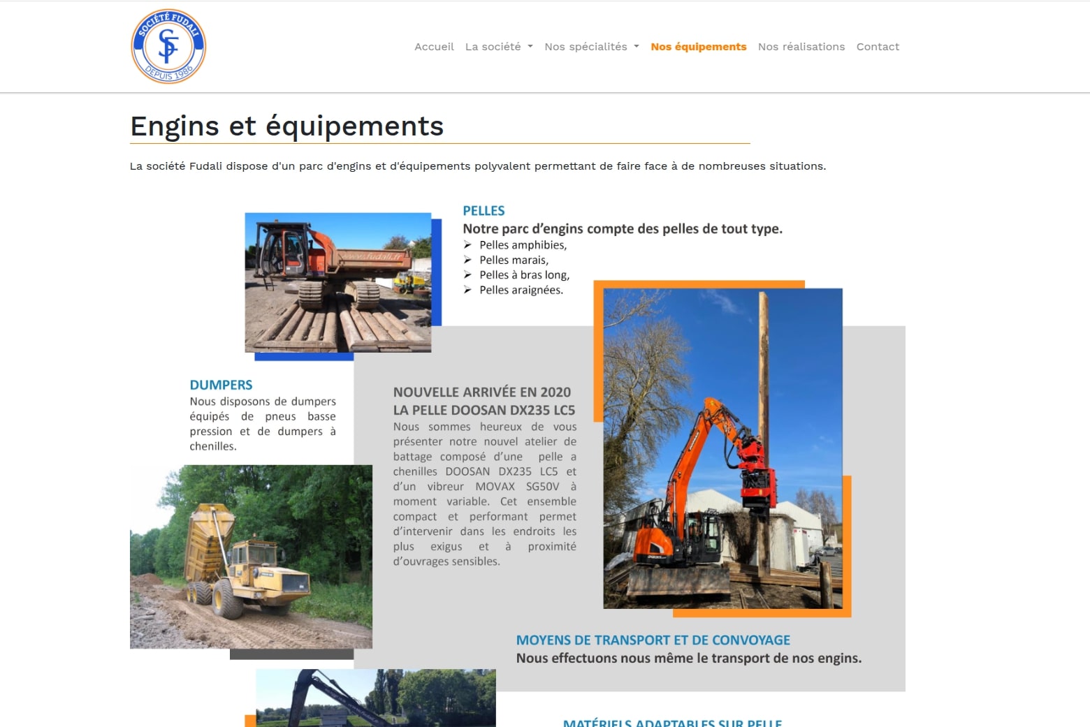 Page de présentation des équipements